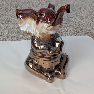 Brown Ceramic Elephant Figurine - Decorative Home Art